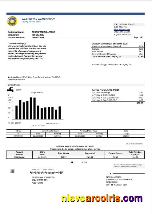 USA Washington Water Service business utility bill